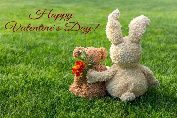 Toys Bears Sit Lawn Garden Idea Saint Valentine Love Care — Stock Photo, Image