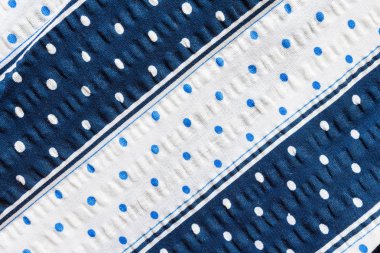 kumaş desenli pamuk kumaş mavi beyaz çizgili ve daireli 