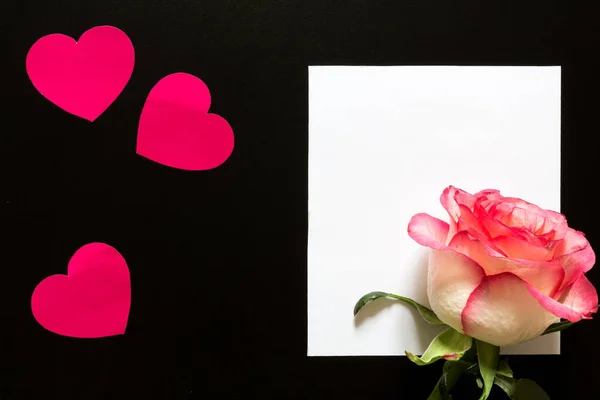 Día San Valentín Rosa Corazón Con Marco Espacio Copia Negro — Foto de Stock