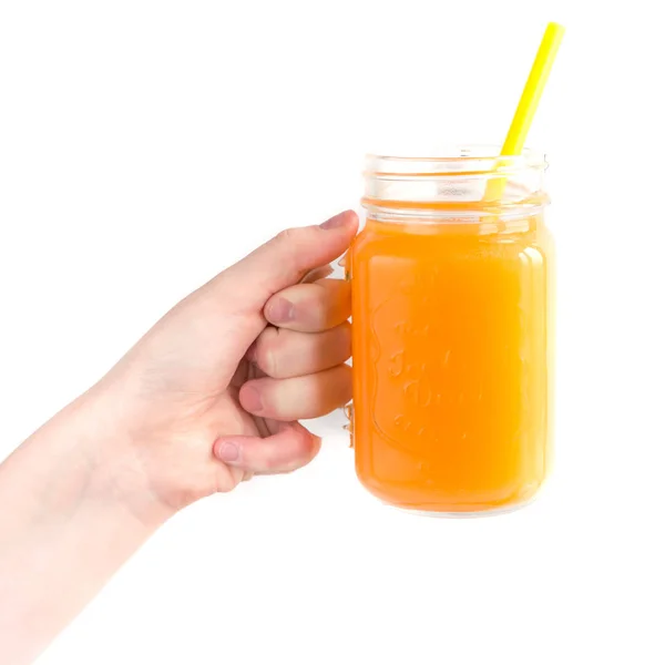 Girl Child Holding Jar Orange Juice Concept Health — Stock Photo, Image