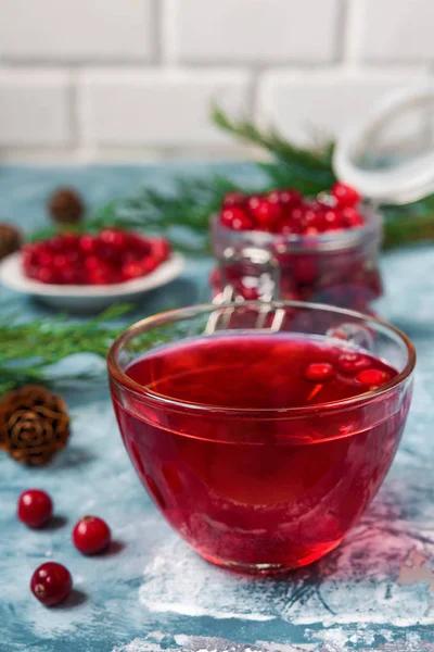 Een Vers Sappig Drankje Gemaakt Van Cranberry Bessen Een Glazen — Stockfoto