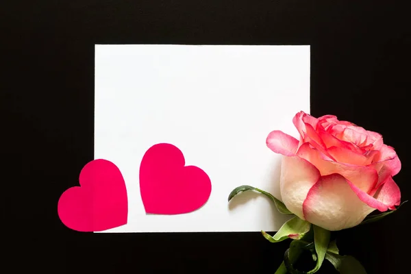 Valentine Day Rose Heart Frame Copy Space Black — Stock Photo, Image