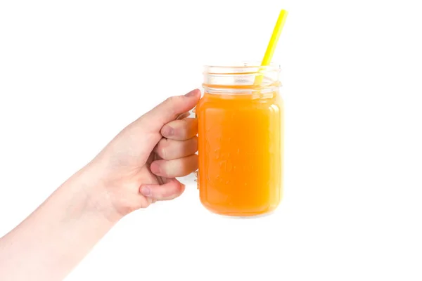 Girl Child Holding Jar Orange Juice Concept Health — Stock Photo, Image