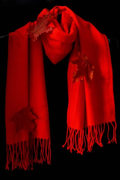 Красный Шарф Кленовые Листья Темном Фоне — стоковое фото