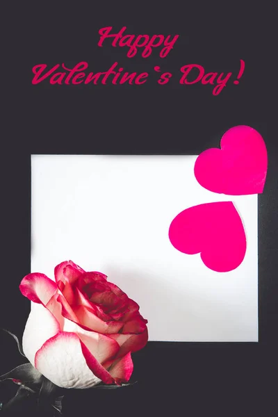 Valentine Day Rose Heart Frame Copy Space Black — Stock Photo, Image