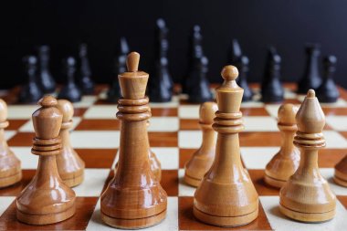 Tahta satranç tahtası ve figürler 