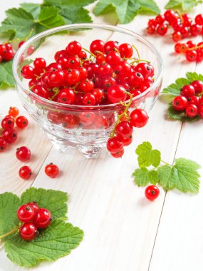 Bir vejetaryen vitamin diyet tatlı için malzemelerin bir kase sulu olgun kırmızı frenk üzümü çilek