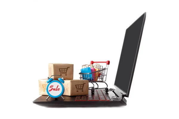 Διαδικτυακές Αγορές Πώληση Και Παράδοση Ηλεκτρονικού Εμπορίου Και Υπηρεσία Παράδοσης — Φωτογραφία Αρχείου