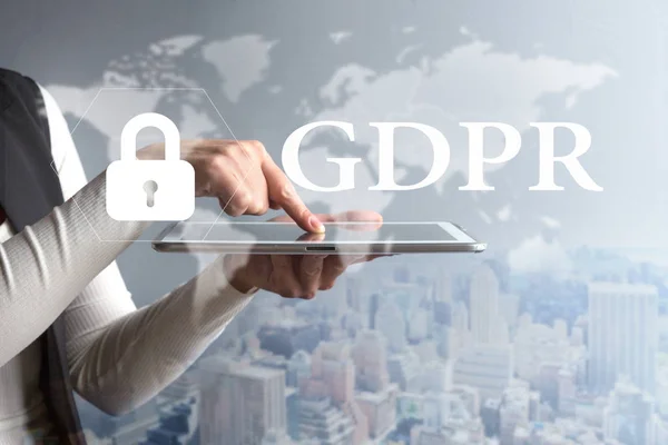 Концепція Конфіденційності Захисту Даних Gdpr Мережі Кібербезпеки Ділова Людина Захищаючи — стокове фото