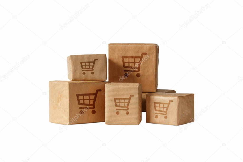 Cardboard boxes on white background. Mockup for design.idea of transportation, delivery, packaging