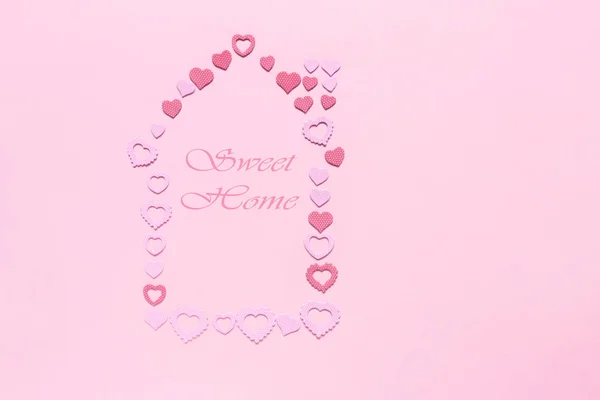 House Hearts Egy Rózsaszín Háttér Lapos Feküdt Felülnézet Ötlet Szeretet — Stock Fotó