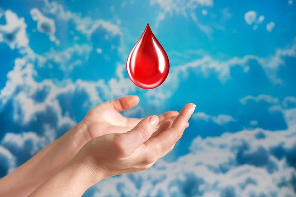 Hand Gives Red Heart Hand Blood Donation World Blood Donor — Stock Photo, Image