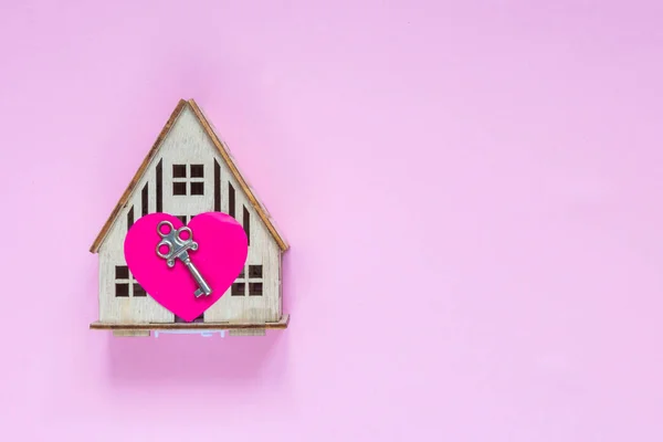 Wooden House Heart Concept Family Love Home Comfort Gift Valentine — Stock Photo, Image