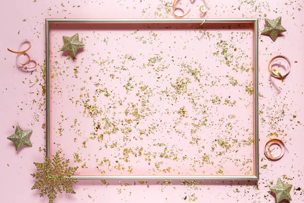 Astratto Glitter Rosa Sfondo Festivo Decorazioni Natalizie Saluti Con Spazio — Foto Stock