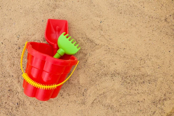 Children Toys Sandbox Bucket Scoop Rake Flat Top View Copy — Stock Photo, Image
