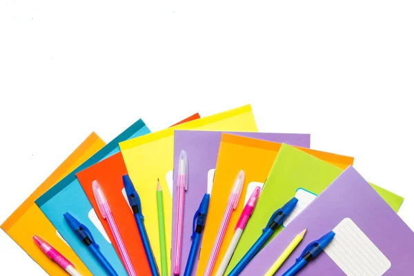 Accessoires Pour École Cahiers Stylos Crayons Pour Lieu Travail Écolier — Photo