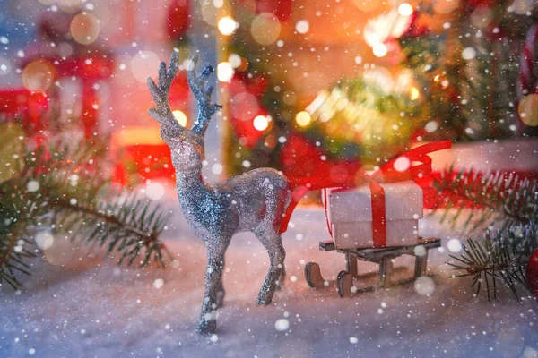 Natal Ainda Vida Decoração Festiva Uma Noite Natal Nevada Velha — Fotografia de Stock