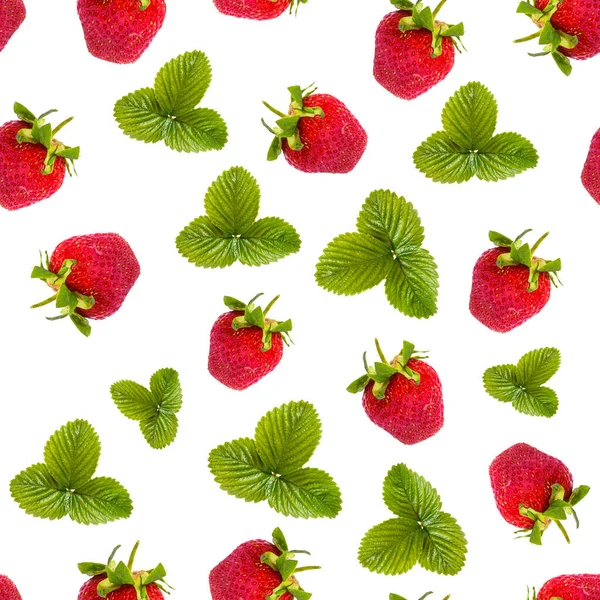 Padrão Sem Costura Frutas Frescas Morangos Maduros Flat Lay Vista — Fotografia de Stock