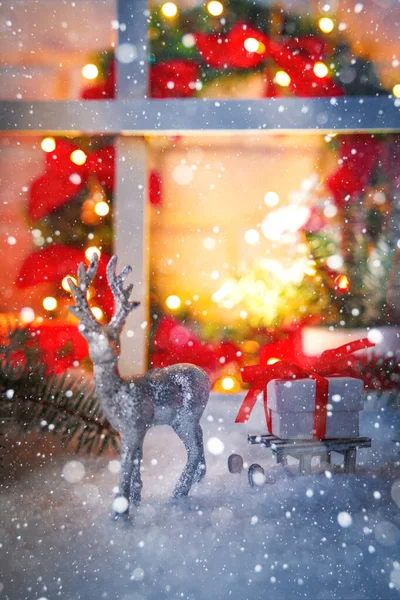 Natal Ainda Vida Decoração Festiva Uma Noite Natal Nevada Velha — Fotografia de Stock