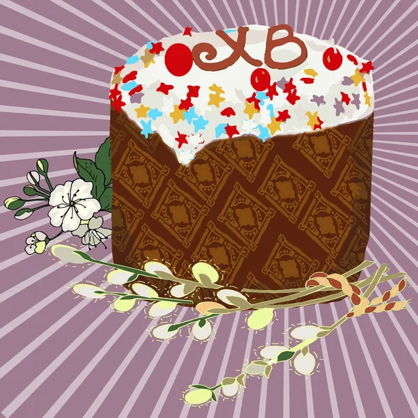 Gâteau Pâques Branches Saule Fleur Vacances Pâques — Image vectorielle