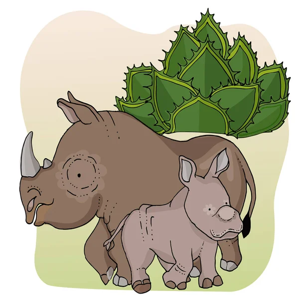 Vida selvagem animal.African animals.rhinoceros e Rhino baby.Zoo — Vetor de Stock