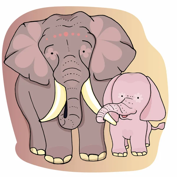 Animais da selva. Elefante indiano com elefante bebê . — Vetor de Stock