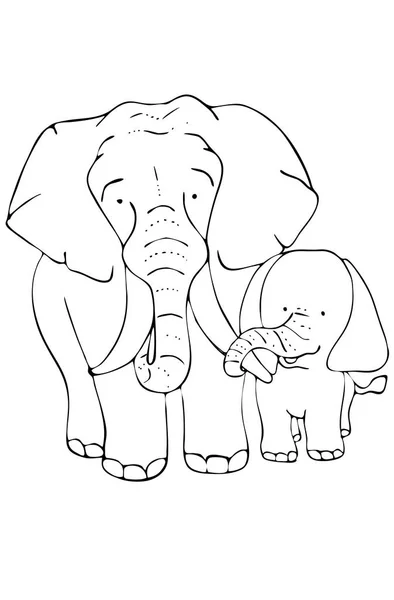 Página para colorir.Mãe elefante e bebê elefante . — Vetor de Stock