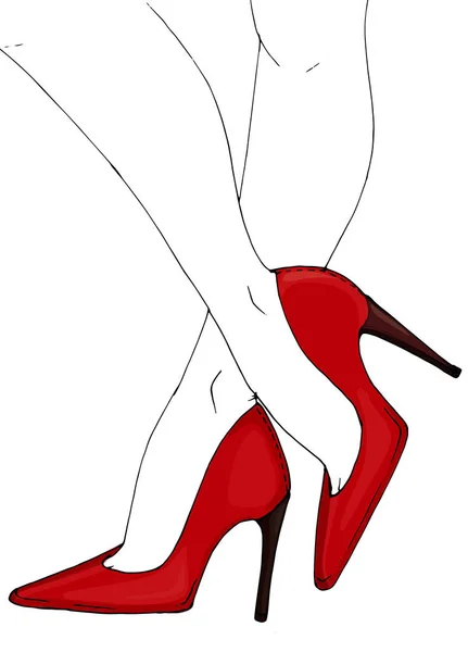 Bastante piernas femeninas en tacones altos rojos — Vector de stock