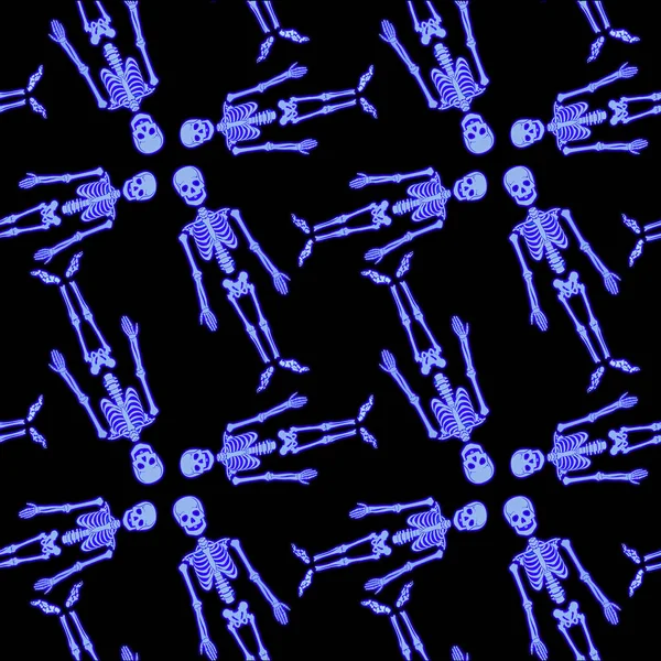 Siyah arkaplan raster illüstrasyonunda neon iskeletler. — Stok fotoğraf