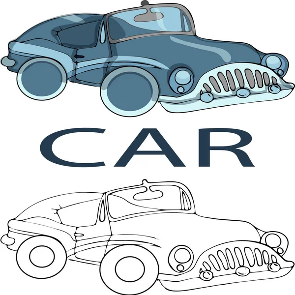 Blue Car. Coloring book page. Cartoon vector illustration. — Stock Vector