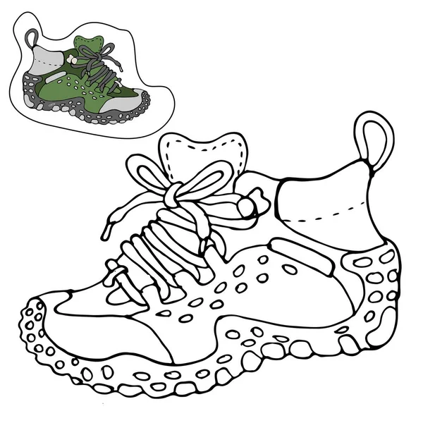 Livre Coloriage Pour Enfants Collection Chaussures Dessin Animé Bottes Randonnée — Image vectorielle