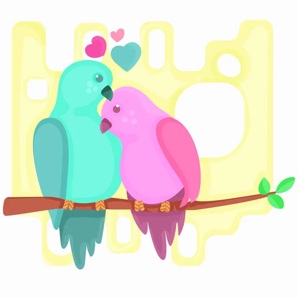 Zwei Romantische Vögel Auf Dem Baum Sitzen Valentinstag Karte — Stockvektor