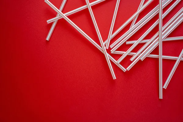 Colorful Straw Cocktail Red Background — Stock Photo, Image