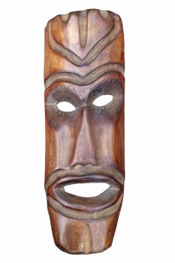 Beyaz arka plan üzerinde izole eski ahşap maske