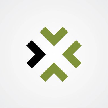 Logo x. Bir nokta yönettiği dört ok. Hedef, fikir, comunication erkek. Negatif alan stil. İş simgesi.