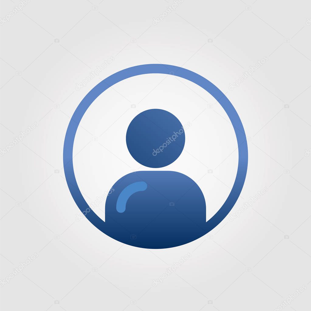 Flat user icon. No face avatar.  Profile sign on website. Man symbol in circle. Blue gradient design. Vector, illustration.