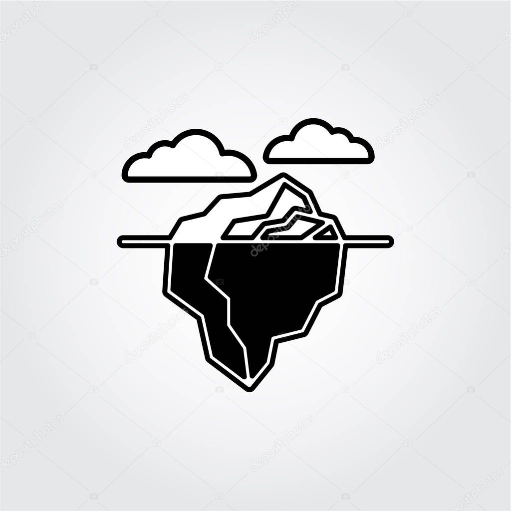 Iceberg icon. Flat floating glacier. With underwater part. Relief outline. Vector illustration.