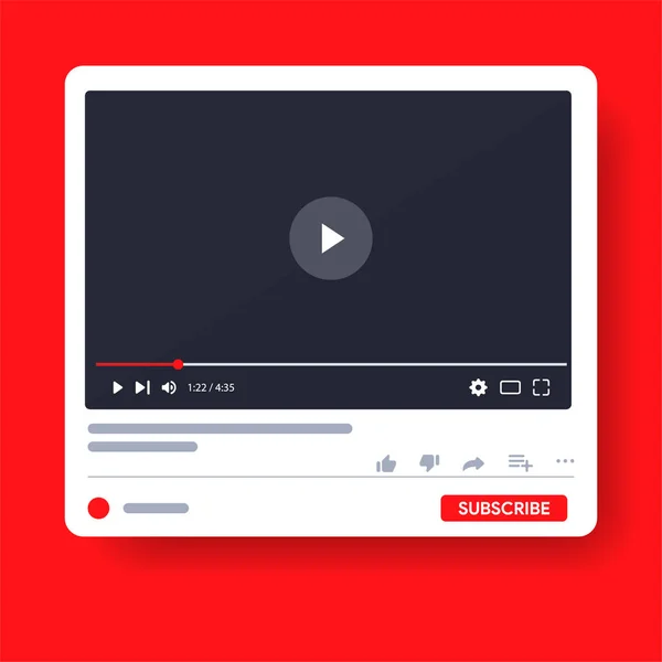 Desktop Youtube Player Social Media Interface Play Video Online Mock — Stock Vector