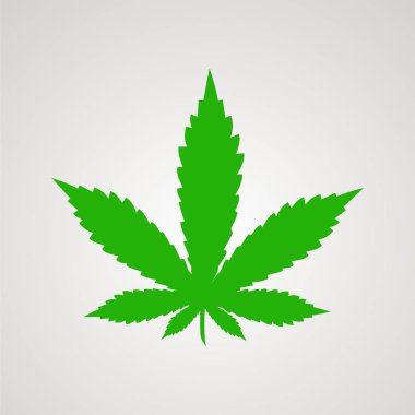 Yeşil esrar yaprak simgesi. Tıbbi esrar siluet logosu. Yasallaştırma afiş. Kenevir yeşil bitki. Ot işareti. Ganja, rasta kültürü. Bitkisel alternatif tıp. Vektör Illustration.