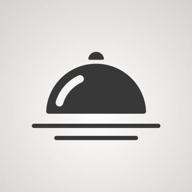 Yansıma ile Cloche simgesi. Yemek Tepsisi. Kapak altında çanak. Restoran ve kafe menü sembolü. İyi hizmet logosu. Yemek tabelası. Vektör çizimi.