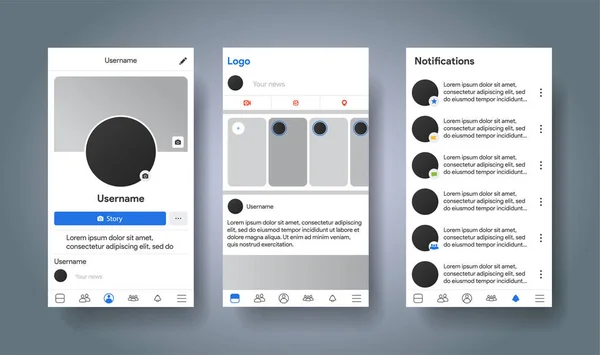 Jejaring Media Sosial Terinspirasi Oleh Facebook Aplikasi Mobile Dengan Foto - Stok Vektor