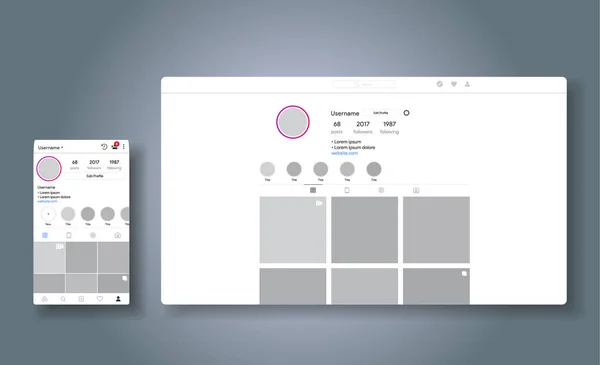 Réseau Médias Sociaux Inspiré Par Instagram Web Modèle Sensible Compte — Image vectorielle