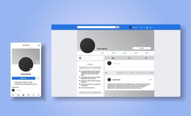 Facebook profilinin cevap sayfası. Akıllı telefon ve masaüstü hesapları aynı. Web sitesinin Ui Ux sosyal medya şablonu. Vektör İllüstrasyonu maketi.