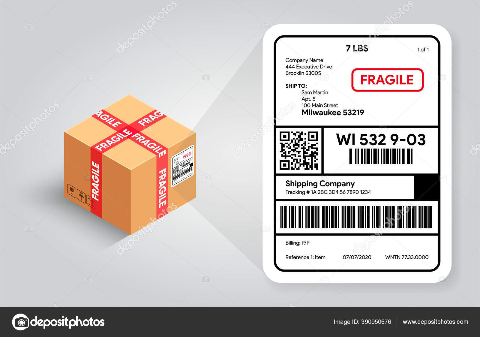 Shipping label cardboard box template barcode code scanning postal