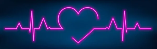 Latidos Cardíacos Neón Con Forma Corazón Electrocardiograma Saludable Ecg Una — Vector de stock