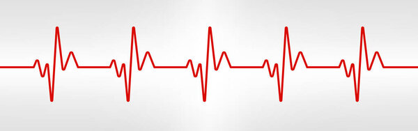 Heart beat line. Red healthy pulse trace. Electrocardiogram or ECG curve. Human cardio beat. Vibration chart. Life sign. Cardiogram waveform. Vector illustration