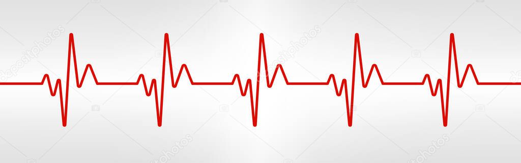 Heart beat line. Red healthy pulse trace. Electrocardiogram or ECG curve. Human cardio beat. Vibration chart. Life sign. Cardiogram waveform. Vector illustration