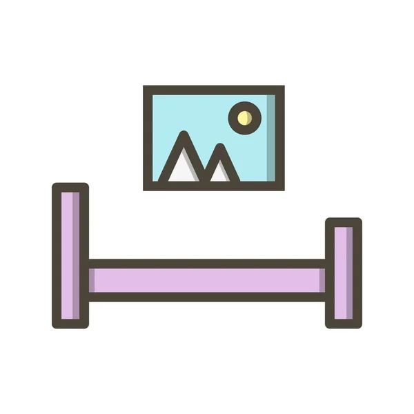 Bett Zimmer Vektor Symbol Zeichen Symbol Vektor Illustration Für Den — Stockvektor