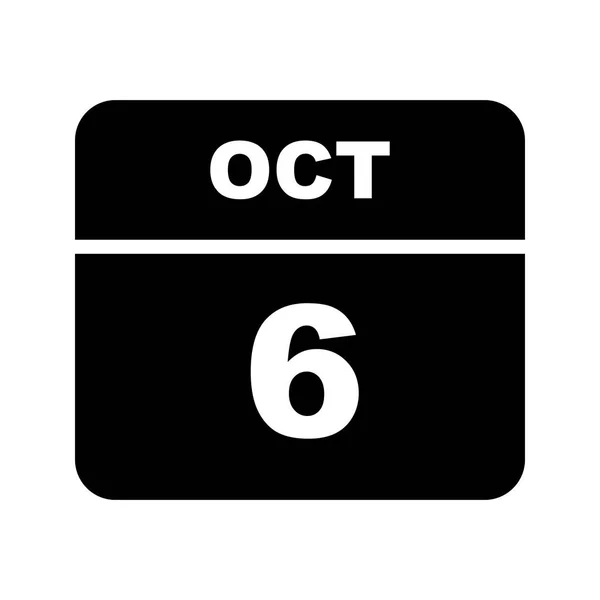 6ο Οκτωβρίου ημερομηνία σε ημερολόγιο μίας ημέρας — Φωτογραφία Αρχείου