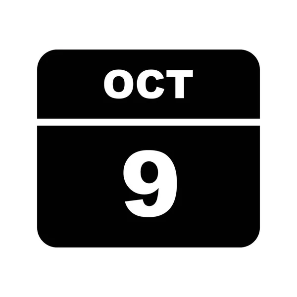 9. Oktober Datum an einem einzigen Tag Kalender — Stockfoto
